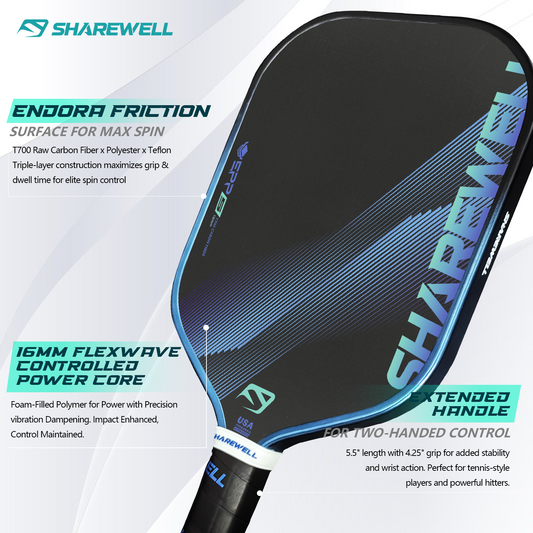 SHAREWELL T700 USAPA Approved Carbon Fiber Pickleball Paddle 16mm