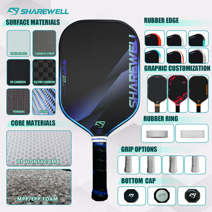 SHAREWELL T700 USAPA Approved Carbon Fiber Pickleball Paddle 16mm