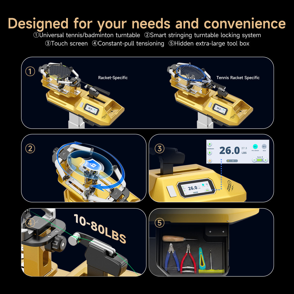SIBOASI H7 Professional Electronic Tennis Stringing Machine | LCD Touch Control