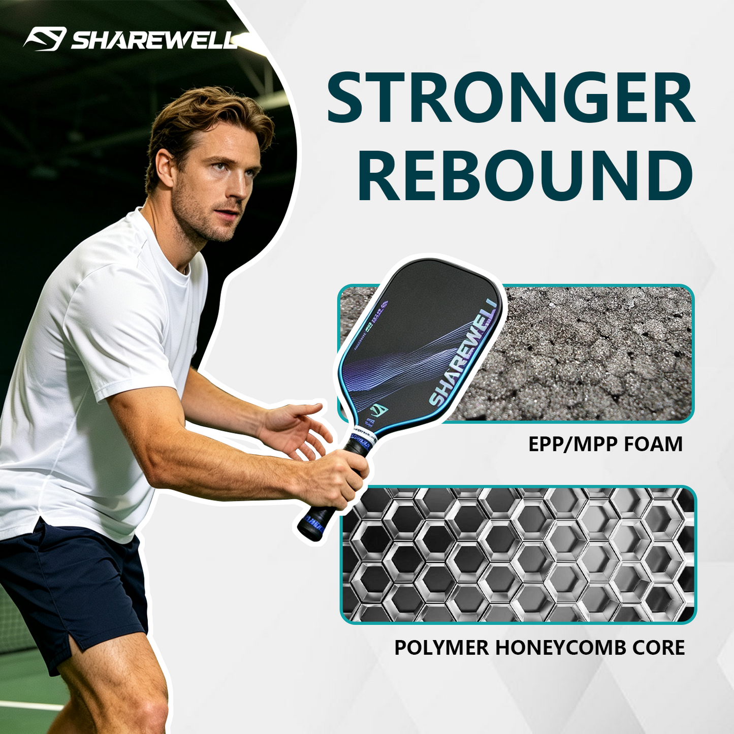 SHAREWELL T700 USAPA Approved Carbon Fiber Pickleball Paddle 16mm
