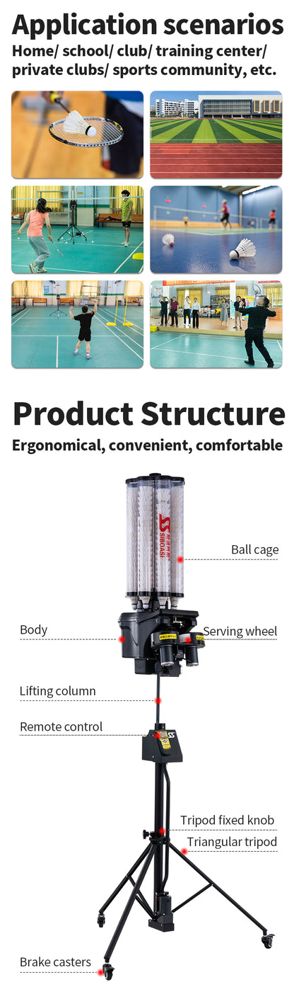 SIBOASI B2300A Smart Badminton Training Machine | App Control, Auto Oscillation