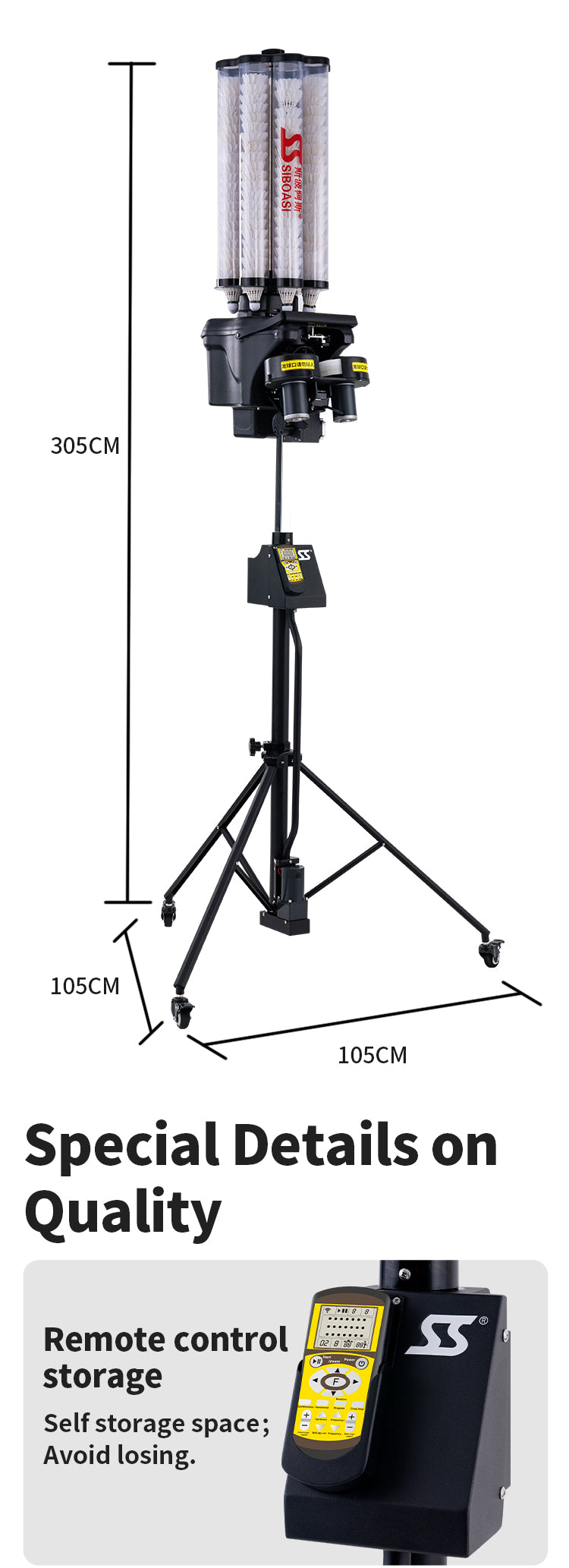 SIBOASI B2300A Smart Badminton Training Machine | App Control, Auto Oscillation