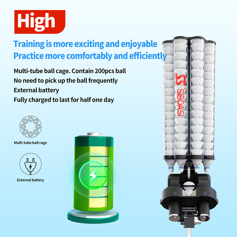 SIBOASI B5 Mid-Range Badminton Training Machine | Programmable Drills