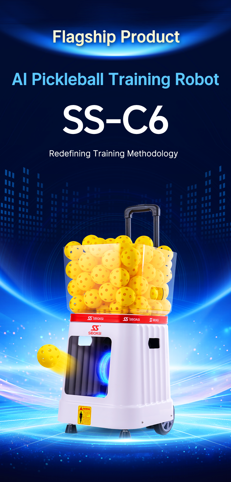 SS-C6 AI Pickleball Training Robot | Voice-Controlled Ball Machine with App Drills