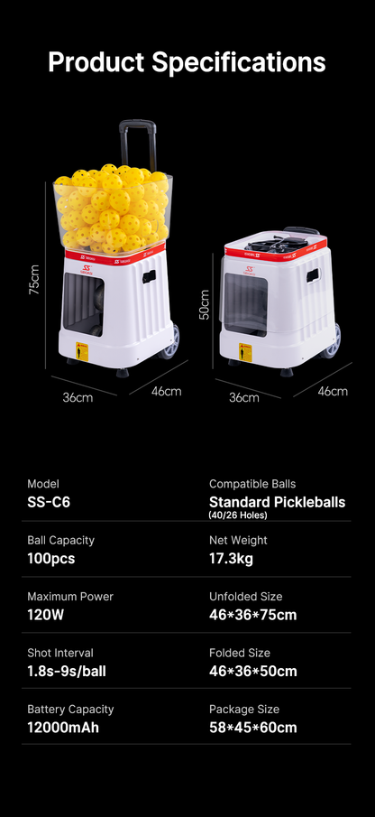 SS-C6 AI Pickleball Training Robot | Voice-Controlled Ball Machine with App Drills