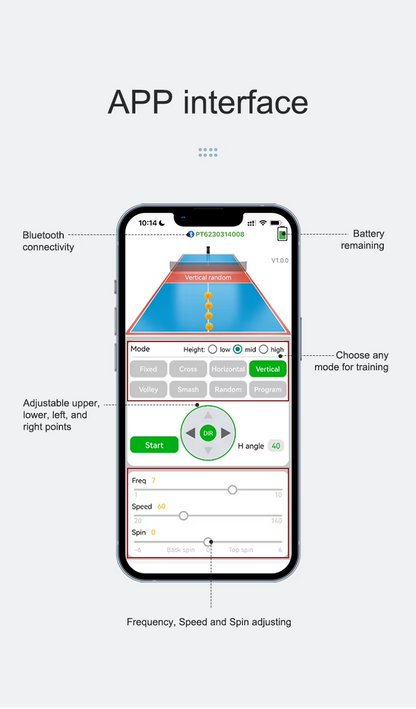 PUSUN PP-SMART Pickleball Ball Machine - APP Controlled, 28 Drill Modes